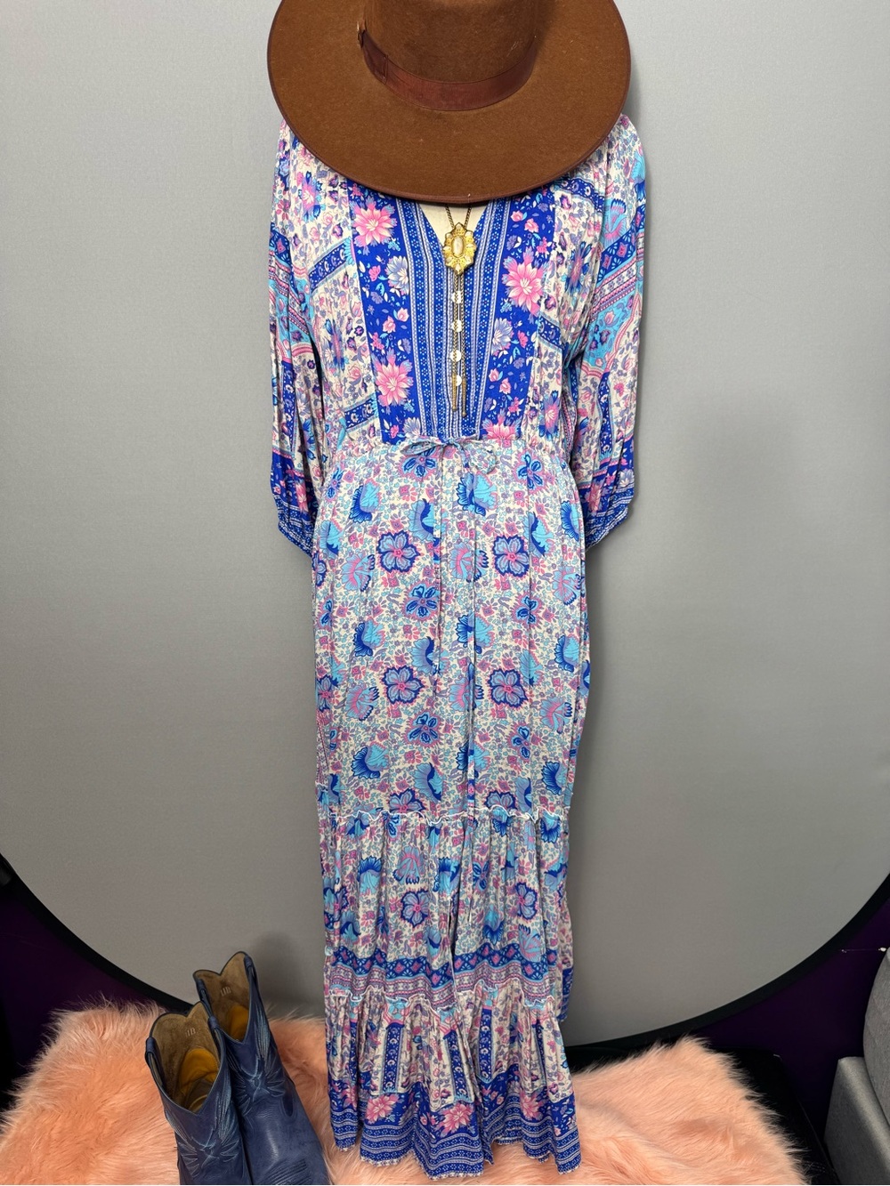 Walker & Wade Carrie Maxi Dress M | Bali Floral Boho Resort Vacation